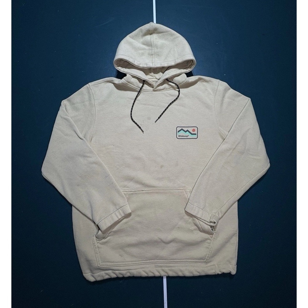 Billabong Compass Pullover Hoodie Sweatshirt Men's Medium Cream Y2K‎ Skate Surf